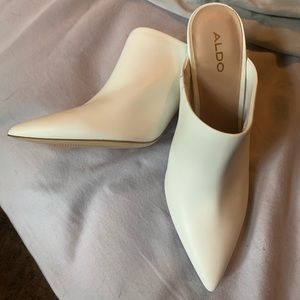 White stiletto Aldo mules